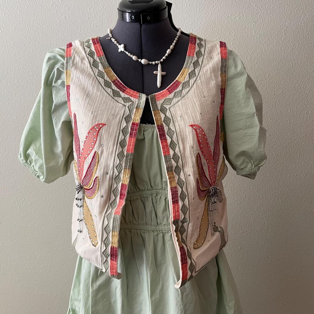 Boho Embroidered Vest fairy cottage coastal cowgirl festival | size M/L